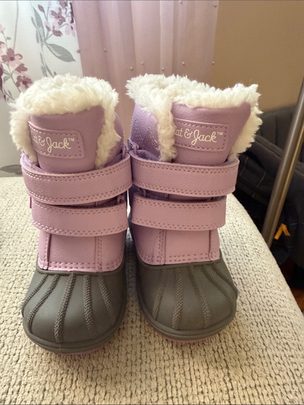 Cat & Jack Toddler Pink and Gray Faux-Fur Strap Snow Boots